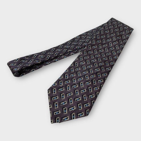 $210 Ermenegildo ZEGNA Exclusive Mens Designer Necktie SILK Geometric 56L x 3.75 - Picture 8 of 11